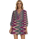 Pattern Zigzag Stripe Design V-Neck Placket Mini Dress