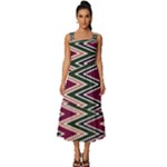 Pattern Zigzag Stripe Design Square Neckline Tiered Midi Dress