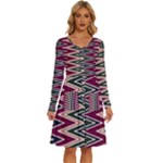 Pattern Zigzag Stripe Design Long Sleeve Dress With Pocket