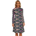 Pattern Zigzag Stripe Design Long Sleeve Shirt Collar A-Line Dress