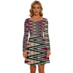 Pattern Zigzag Stripe Design Long Sleeve Wide Neck Velvet Dress