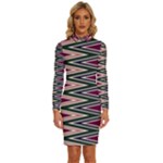 Pattern Zigzag Stripe Design Long Sleeve Shirt Collar Bodycon Dress