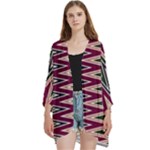 Pattern Zigzag Stripe Design Open Front 3/4 Sleeve Batwing Chiffon Cardigan Kimono