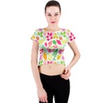 Leaves Pattern Seamless Texture Crew Neck Crop Top