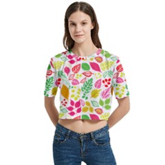 Women s Round Neck Short Sleeve Crop Top 