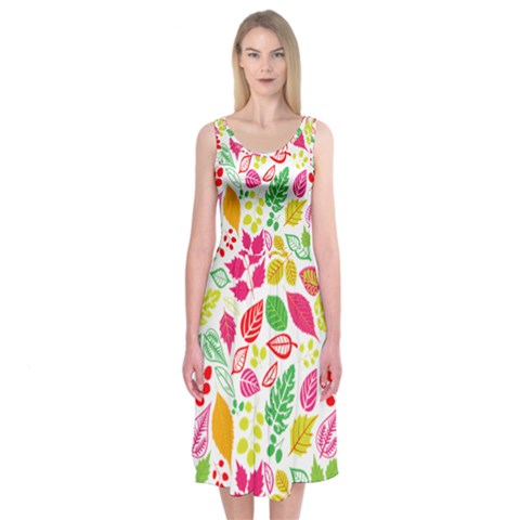 Leaves Pattern Seamless Texture Midi Sleeveless Dress from ArtsNow.com