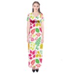 Leaves Pattern Seamless Texture Short Sleeve Maxi Dress