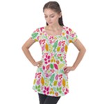 Leaves Pattern Seamless Texture Puff Sleeve Tunic Top