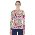 Leaves Pattern Seamless Texture V-Neck Long Sleeve Top