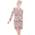 Leaves Pattern Seamless Texture Button Long Sleeve Dress