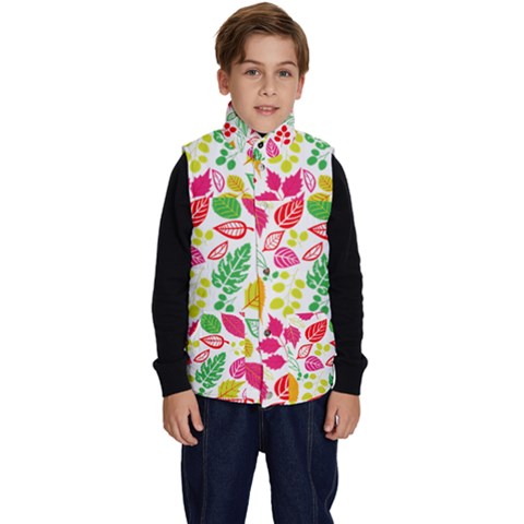 Leaves Pattern Seamless Texture Kid s Button Up Puffer Vest from ArtsNow.com