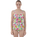 Leaves Pattern Seamless Texture Twist Front Tankini Set