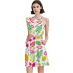 Leaves Pattern Seamless Texture Cocktail Party Halter Sleeveless Dress With Pockets