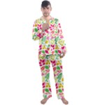 Leaves Pattern Seamless Texture Men s Long Sleeve Satin Pajamas Set