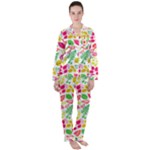 Leaves Pattern Seamless Texture Women s Long Sleeve Satin Pajamas Set