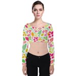 Leaves Pattern Seamless Texture Velvet Long Sleeve Crop Top