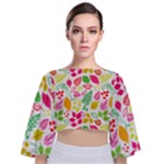 Leaves Pattern Seamless Texture Tie Back Butterfly Sleeve Chiffon Top