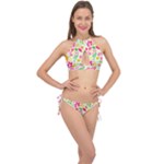 Leaves Pattern Seamless Texture Cross Front Halter Bikini Set