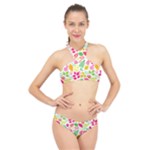 Leaves Pattern Seamless Texture High Neck Bikini Set