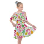 Leaves Pattern Seamless Texture Kids  Shoulder Cutout Chiffon Dress