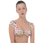 Leaves Pattern Seamless Texture Cap Sleeve Ring Bikini Top