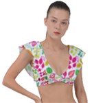 Leaves Pattern Seamless Texture Plunge Frill Sleeve Bikini Top