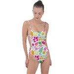 Leaves Pattern Seamless Texture Tie Strap One Piece Swimsuit