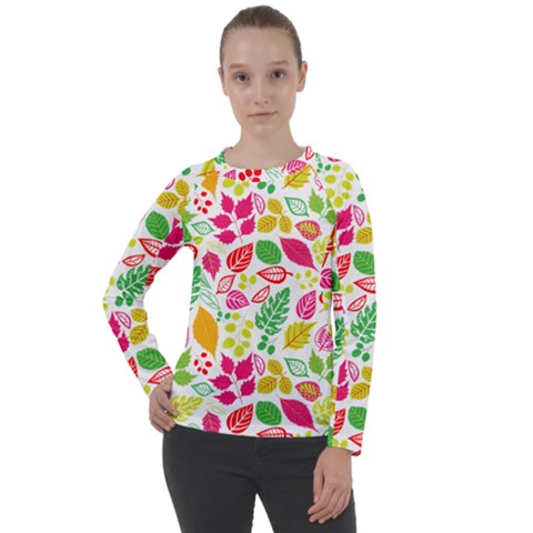 Leaves Pattern Seamless Texture Women s Long Sleeve Raglan T