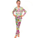 Leaves Pattern Seamless Texture Kids  Satin Long Sleeve Pajamas Set