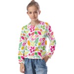 Leaves Pattern Seamless Texture Kids  Long Sleeve T-Shirt with Frill 