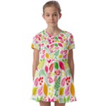 Leaves Pattern Seamless Texture Kids  Short Sleeve Pinafore Style Dress