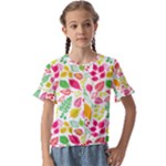 Leaves Pattern Seamless Texture Kids  Cuff Sleeve Scrunch Bottom T-Shirt