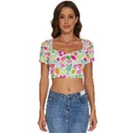 Leaves Pattern Seamless Texture Short Sleeve Square Neckline Crop Top 