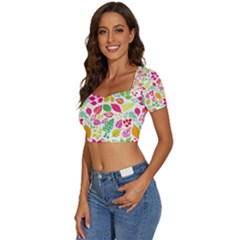 Short Sleeve Square Neckline Crop Top  