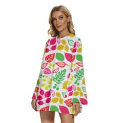 Round Neck Long Sleeve Bohemian Style Chiffon Mini Dress 