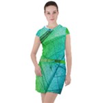 Texture Green Leaf Abstraction 3d Drawstring Hooded Dress