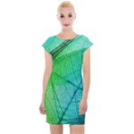 Texture Green Leaf Abstraction 3d Cap Sleeve Bodycon Dress