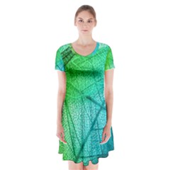 Texture Green Leaf Abstraction 3d Short Sleeve V