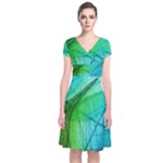 Texture Green Leaf Abstraction 3d Short Sleeve Front Wrap Dress