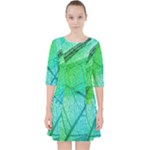 Texture Green Leaf Abstraction 3d Quarter Sleeve Pocket Dress