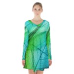 Texture Green Leaf Abstraction 3d Long Sleeve Velvet V-neck Dress