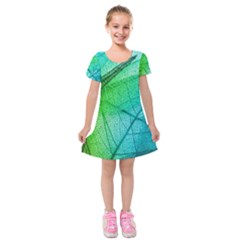 Texture Green Leaf Abstraction 3d Kids  Short Sleeve Velvet Dress from ArtsNow.com