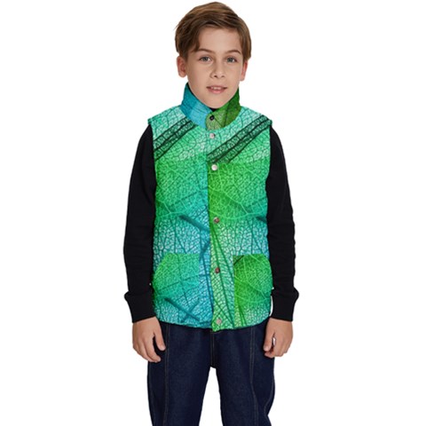 Texture Green Leaf Abstraction 3d Kid s Button Up Puffer Vest from ArtsNow.com