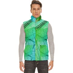 Texture Green Leaf Abstraction 3d Men s High Neck Button Up Puffer Vest from ArtsNow.com