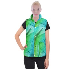 Texture Green Leaf Abstraction 3d Women s Button Up Vest from ArtsNow.com