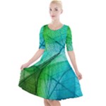 Texture Green Leaf Abstraction 3d Quarter Sleeve A-Line Dress With Pockets