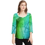 Texture Green Leaf Abstraction 3d Chiffon Quarter Sleeve Blouse