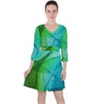 Texture Green Leaf Abstraction 3d Quarter Sleeve Ruffle Waist Dress