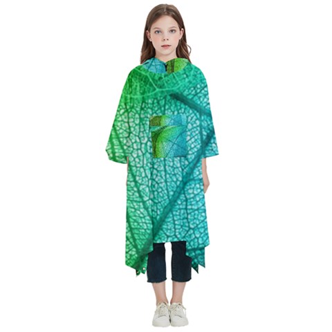 Texture Green Leaf Abstraction 3d Kids  Hooded Rain Ponchos from ArtsNow.com