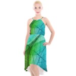 Texture Green Leaf Abstraction 3d High-Low Halter Chiffon Dress 